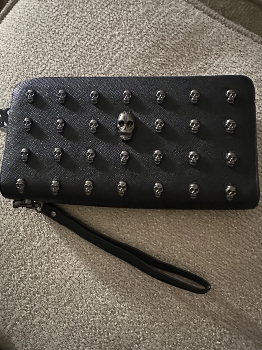 Thomas Wylde Black Skull-Stud Wristlet Wallet